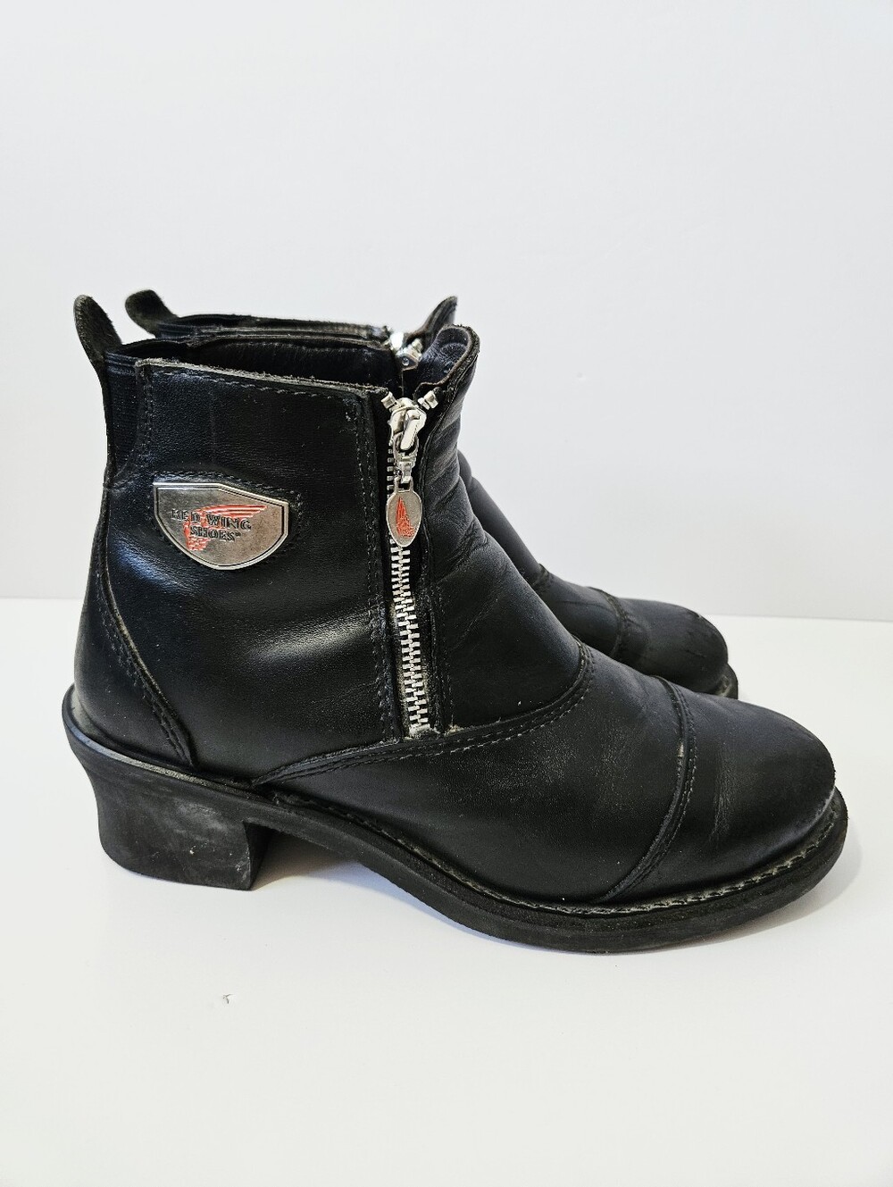 Red Wing 1671 Double Zip Moto Boots Size 9.5 Black Leather Riding Combat Boots